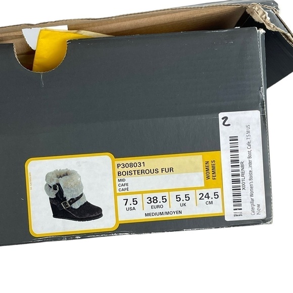 CATERPILLAR CAT BOISTEROUS FAUX FUR CAFE BROWN SUEDE WEDGE WINTER BOOTIES BOOTS - Picture 14 of 15